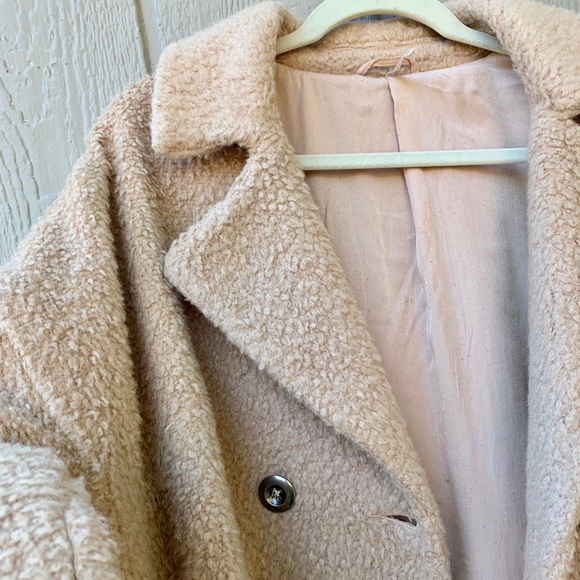 Free People mauve blush pink oversized button down teddy sherpa jacket overcoat - Picture 13 of 16
